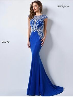 Blue Embellished Mermaid Evening Gown